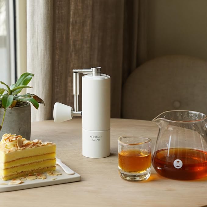 TIMEMORE Chestnut C3S Pro Manual Coffee Grinder, Stainless Steel S2C Conical Burr Coffee Grinder, Hand Coffee Grinder with Foldable Handle, Adjustable Grind Setting for Travel/Camping/Home, White