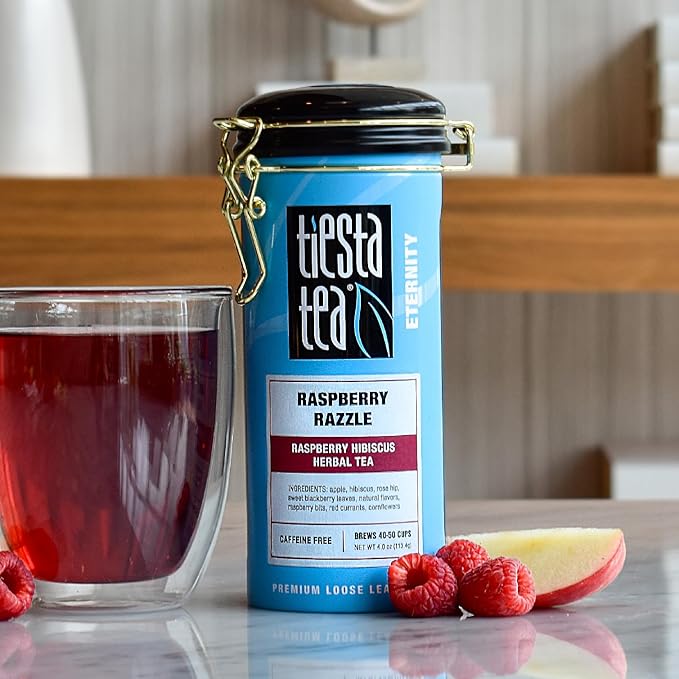 Tiesta Tea - Raspberry Razzle Tea, Loose Leaf, Raspberry Hibiscus Herbal Tea, Premium Caffeine-Free Tea Blend, Make Hot or Iced & Up to 50 Cups, 4 oz Refillable Tin