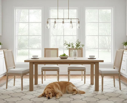 CIMOTA Farmhouse Dining Chairs Set of 4, French Rattan Dining Room Chairs with Rectangle Back/Distressed Wood Upholstered Vintage Side Chairs for Kitchen/Restaurant, Beige/4PCS