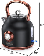 Load image into Gallery viewer, Retro Electric Kettle, 1.7L Stainless Steel Tea Kettle with Large Temperature Gauge, 1500W Fast Heating Hot Water Boiler with LED Indicator, Auto Shut-off &amp; Boil-Dry Protection-Reteo Black