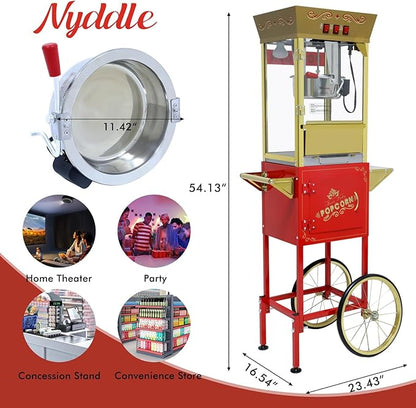 Popcorn Machine with Cart, Wheels & 12 Oz Kettle, Popcorn Maker Machine Vintage Style Movie Theater Popcorn Machine for Parties, Events, Commercial, and Home Theater