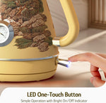 Load image into Gallery viewer, Hazel Quinn Retro Electric Kettle - 1.7 Liters / 57.5 Ounces Tea Kettle with Thermometer, All Stainless Steel, 1200 Watts Fast Boiling, BPA-free, Cordless, Automatic Shut Off - Garden Scenery