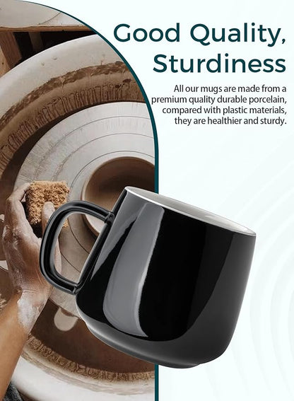 Teocera Ceramic Coffee Mug Set of 4-12 oz Coffee Mugs with Large Handles for Hot or Cold Drinks Like Latte, Cocoa, Tea or Juice - Smooth Ceramic, Dishwasher Safe，Black