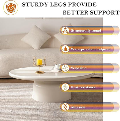 Chic Coffee Table with Smooth Fininsh & Stable Large Base, Minimalism Low Center Table for Farmhouse Living Room (J-Oval)