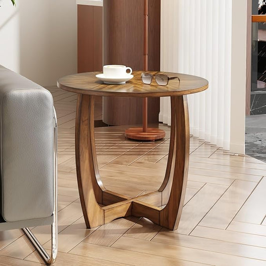 Large Round End Side Table with Cross Wood Leg, Mid Century Sofa Side Tables with soild wood, Walnut Side end Table, Telephone Tabless for Living Room, 23.6" D,Easy Assembly, Rustic Brown CJZ3223