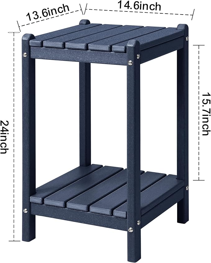 LZRS 24" Double Adirondack Outdoor Side Table, Pool Composite Patio Table,HDPE End Tables for Backyard,Pool, Indoor Companion, Easy Maintenance & Weather Resistant(Navy Blue)
