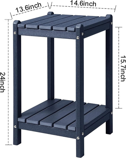 LZRS 24" Double Adirondack Outdoor Side Table, Pool Composite Patio Table,HDPE End Tables for Backyard,Pool, Indoor Companion, Easy Maintenance & Weather Resistant(Navy Blue)