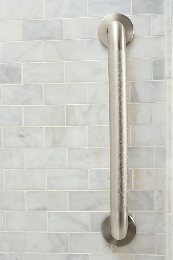 Moen Home Care Bathroom Safety 18 Inch Stainless Steel Handicap Grab Bar for Bathtub and Shower, Slip Resistant Finish, Elderly Assistance Product, Polished Brass, R8918P