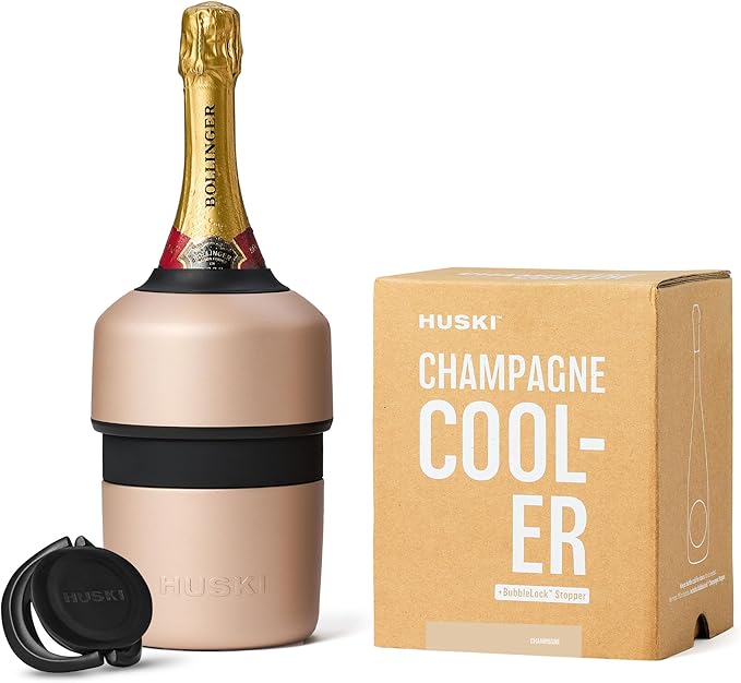 Huski Champagne Chiller | NEW | Award-Winning Iceless Design with Detachable Bottle Stopper | Keeps Wine Cold up to 6 Hours | Fits most 750ml Champagne, Prosecco & Sparkling Wine Bottles (Champagn)