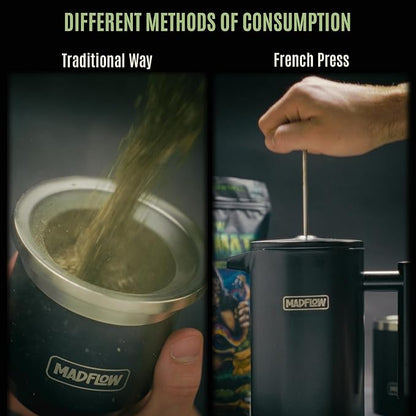 MADFLOW Unsmoked Organic Yerba Mate Loose Leaf 1.1 Lb. Mate Tea For Natural Energy, Focus and Flow. Resealable Packaging. For Brewing With Yerba Mate Cup or French Press.