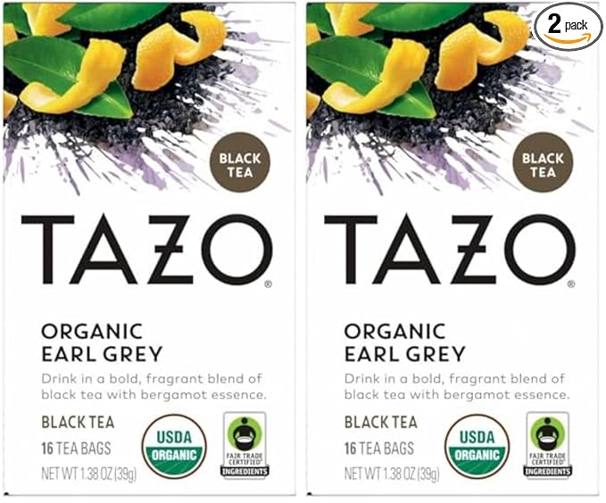 TAZO Organic Earl Grey Tea Bags, Black tea with Caffeine, 16 Total Tea Bags (Pack of 2)