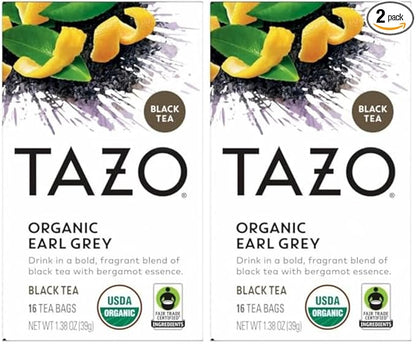 TAZO Organic Earl Grey Tea Bags, Black tea with Caffeine, 16 Total Tea Bags (Pack of 2)