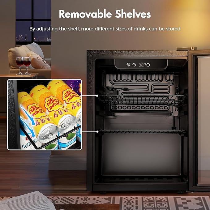 Kismile 1.7 Cu.ft Beverage Refrigerator and Cooler, 68 Can Mini Fridge Glass Door,Digital Temperature Display for Soda, Beer or Wine, Small Drink Dispenser Cooler for Home, Office or Bar