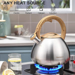 Load image into Gallery viewer, MARSKITOP Tea Pot for Stove Top 2.6 Quart, Stainless Steel Tea Kettle Stovetop Whistling with Stay Cool Handle, Silver
