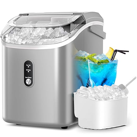 Nugget Ice Maker Countertop with Self-Cleaning Function, Sonic Ice Maker Machine with Handle, 35lbs/Day, Compact Design for Home/Office Use(Grey)