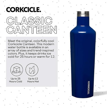 Corkcicle Classic Canteen Insulated Tumbler, Gloss Midnight Navy, 25 oz – Reusable Water Bottle Keeps Beverages Cold for 25 Hours & Hot 12 Hours – Cupholder Friendly Tumbler with Screw-On Cap