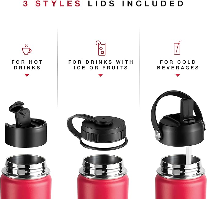 Stainless Steel Insulated Water Bottle and Travel Mug for Hot and Cold Beverages, Wide Mouth, Double Wall Insulated Hydration Sports Water Bottle for Hiking, Biking, Outdoor, 22 OZ BPA Free