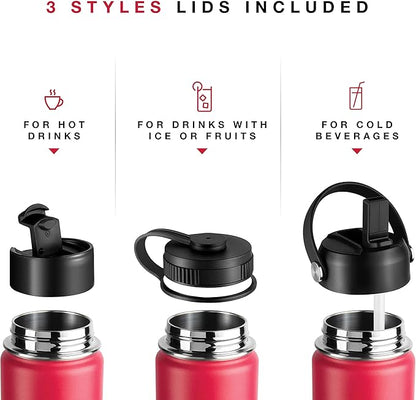 Stainless Steel Insulated Water Bottle and Travel Mug for Hot and Cold Beverages, Wide Mouth, Double Wall Insulated Hydration Sports Water Bottle for Hiking, Biking, Outdoor, 22 OZ BPA Free