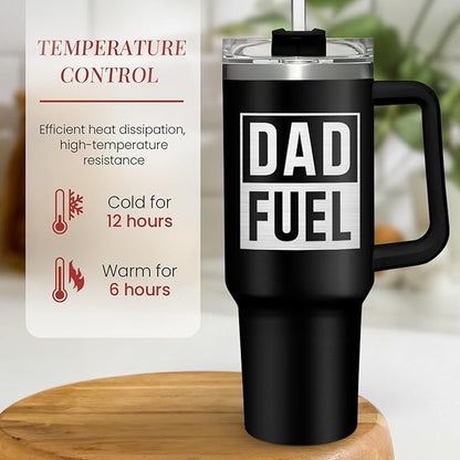 Dad Gifts from Daughter Son, Dad Fuel Tumbler with Handle 40oz, Stainless Steel Insulated Cup Gift Set with Lid & Straw, Coffee Tumblers for Dads Father's Day Birthday Christmas