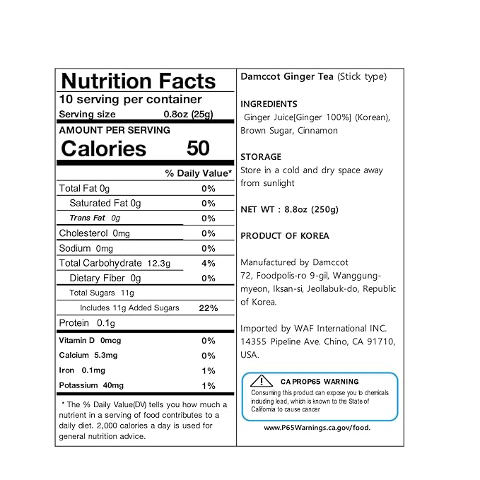 Damccot Korean Ginger Root Extract Tea Stick, Squeezed Ginger Concentrate Herbal Healthy Relaxation Instant Beverage for Hot and Cold, Remedy for Cough, No Preservatives (0.88 oz x 10 Sticks)