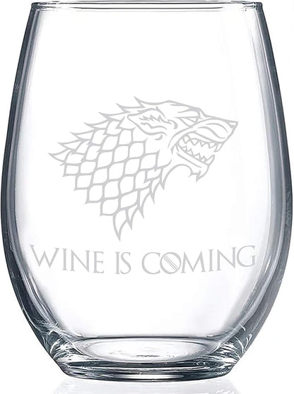 "Wine is Coming" Stemless Wine Glass - Perfect Christmas Gift for The Game of Thrones Fan