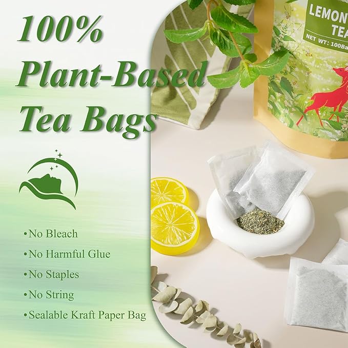 WT WEETEE Lemon Balm Tea Bags, 100 Count Pure Lemon Balm Leaves, Honey Scented with a Delicate Lemon Flavor, Caffeine-Free Herbal Tea