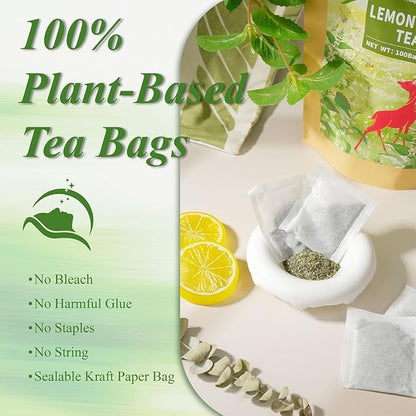 WT WEETEE Lemon Balm Tea Bags, 100 Count Pure Lemon Balm Leaves, Honey Scented with a Delicate Lemon Flavor, Caffeine-Free Herbal Tea