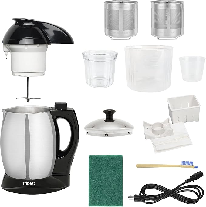 Tribest SB-132 Soyabella, Automatic Soy Milk Maker Machine with Tofu Kit Large, Silver, Large, Black/Stainless Steel