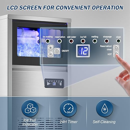 140Lbs/24H Ice Maker Machine with 30Lbs Ice Capacity for Commercial &Home use, 50Pcs Clear Ice Cubes per Round in 11-20Mins, Stainless Steel Under Counter Freestanding Ice Machine Maker