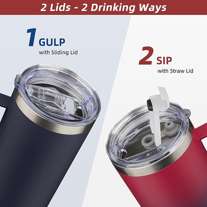 BJPKPK Insulated Coffee Mug with 2 Lids, 32oz Stainless Steel Insulated Tumbler with Handle, Double Wall Vacuum Coffee Cups, BPA Free Travel Mug for Coffee, Tea and Drinks, Charming Red & Blue