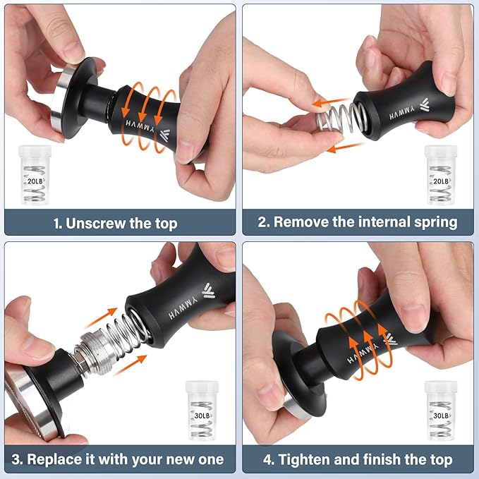 Espresso Tamper 58.3mm with 20lb/30lbs Replacement Springs Tamper Black, Premium Barista Coffee Tamper With 100% Stainless Steel Ripple Base, Compatible with Rancilio, Gaggia Portafilter, E61 Group