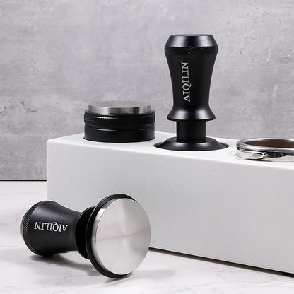 Espresso Tamper, Constant 30lb Coffee Tamper with double Calibrated Spring Loaded, Stainless Steel double spring loaded Coffee Tamper Fits for All Portafilters- Flat Base (53mm, BLACK)