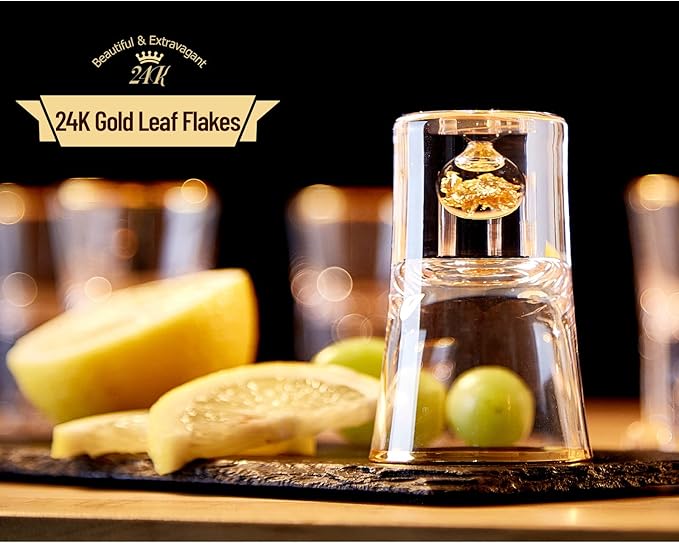 DUJUST Shot Glasses (1.5oz), Crystal Shot Glass Set Decorated with 24K Gold Leaf Flakes, Cool & Cute Shot Cups, BPA-Free & Lead-Free, Perfect for Décor & Collection, Gift Choices - 2 pcs