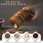 Load image into Gallery viewer, 10 inch Wooden Pepper Grinder Adjustable Coarseness Wooden Peppermill or Salt Mill with Adjustable Ceramic Rotor and Easily