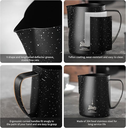 Bincoo Star Milk Frothing Pitcher 21oz/600ml,Espresso Steaming Pitcher,Espresso Machine Accessories,Milk Frother cup,Milk Coffee Cappuccino Latte Art for Home Coffee Bar(Black 20oz)