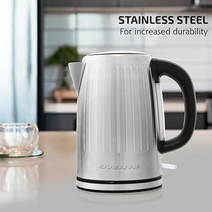 OVENTE Electric Kettle, 1.7L Stainless Steel Fast Boiling Water Heater with 1750W Power, BPA Free & Cordless Body, Auto Shut-Off, Boil-Dry Protection, Indicator Light & Removable Filter, Silver KS711S