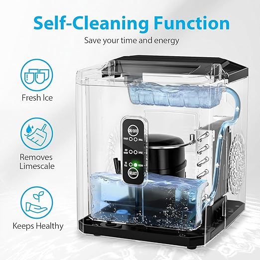 Aeitto Ice Makers Countertop, 26Lbs/24H, 9 Ice Cubes Release in 6 Mins, 2 Sizes of Bullet Ice Machine,Self-Cleaning Portable Ice Maker with Ice Scoop and Basket for Home Kitchen Office Bar RV, Black