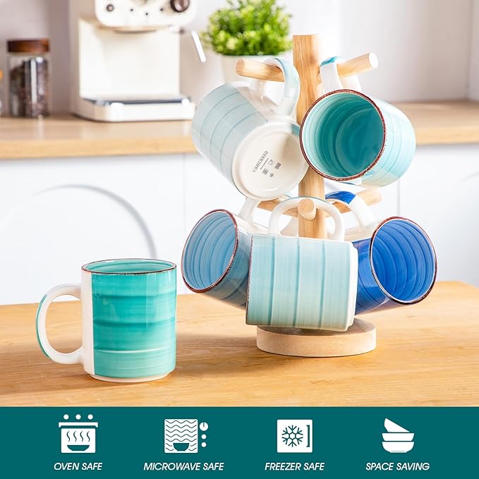 vancasso BONITA Set of 6 Stoneware Tea Coffee Cups 480 ml, Cold Colour Mug Set