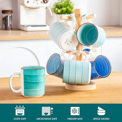 vancasso BONITA Set of 6 Stoneware Tea Coffee Cups 480 ml, Cold Colour Mug Set