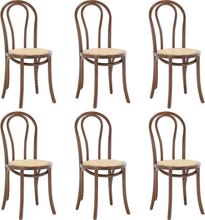 Kmax Vintage Dining Chairs Set of 6, Thonet Soild Wood Rattan Dining Room Chairs Armless French Country Kitchen Chairs for Wedding Hotel Dessert Shop Cafe, Walnut