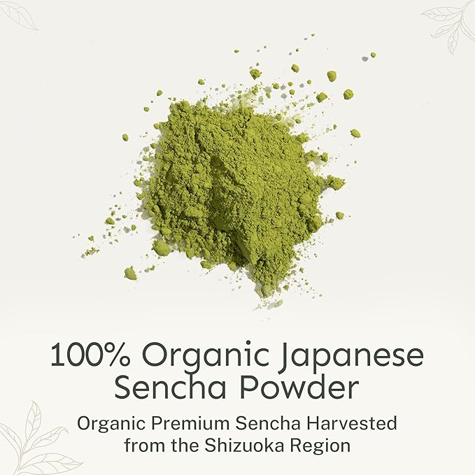 Yu Tea Organic Sencha Green Tea Powder, 100 Servings | Rich in Antioxidants, EGCG, & L-Theanine | Pure Japanese First Harvest Leaf | Low Caffeine & Unsweetened | Resealable Pouch, 2.65 oz