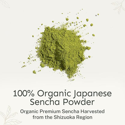 Yu Tea Organic Sencha Green Tea Powder, 100 Servings | Rich in Antioxidants, EGCG, & L-Theanine | Pure Japanese First Harvest Leaf | Low Caffeine & Unsweetened | Resealable Pouch, 2.65 oz