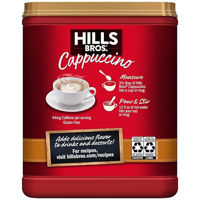 Hills Bros Instant Salted Caramel Cappuccino Mix, Easy to Use and Convenient, Enjoy Coffeehouse Flavor from Home, 14 Oz