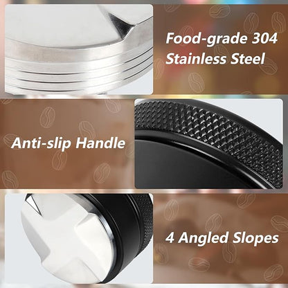 58mm Coffee Distributor,Espresso Distribution Tool,Coffee Powder Hammer Tool,4 Angled Slopes Adjustable Palm Tamper- Professional Espresso Distributor Leveler Tool