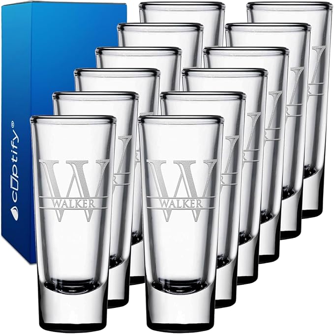 Personalized Shot Glasses Set of 12 Black Bottom Custom 2 oz Cordial Shot Glass Initial and Name for Gifts, Weddings, Birthdays, Party, Event, Decorations