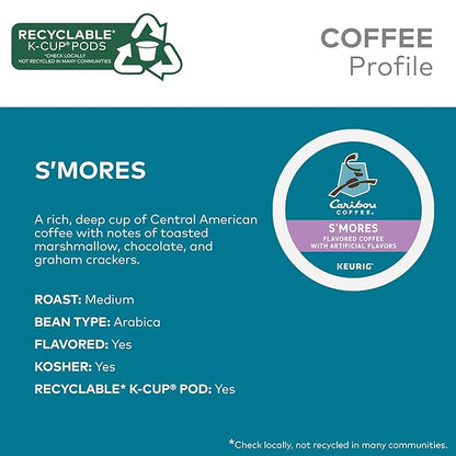 Caribou S’mores Cabin Coffee, Single Serve Keurig K-Cup Pods, Medium Roast Coffee, 60 Count (6 Packs of 10)
