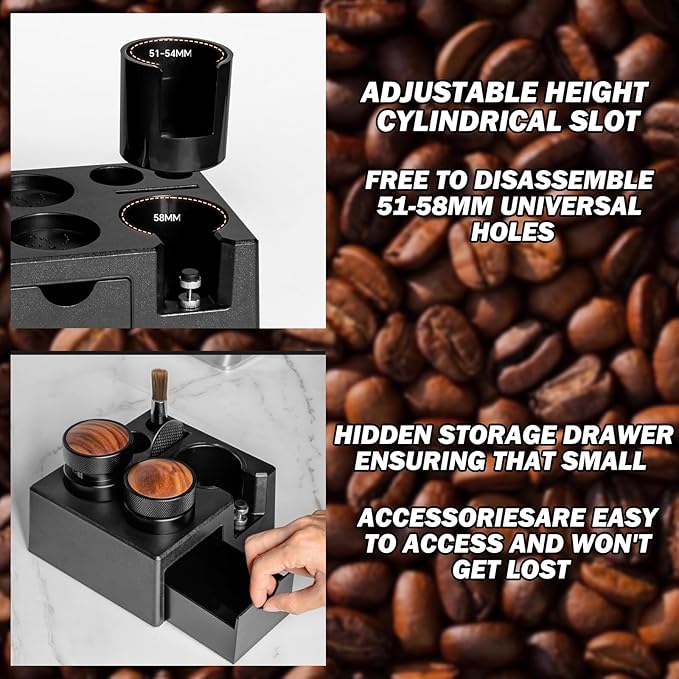 Espresso tamping station,7in1 Espresso Organizer Box Fit for 51,54,58MM Espresso Tamper,Distributor,Portafilter & Puck Screen Accessories,Espresso Station Base,Bring a coffee scoop and coffee brush