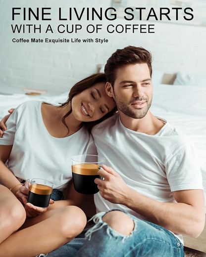 LUXU Premium Large Glass Coffee Mugs(Set of 2)-24 oz,Wide Mouth Hot or Cold Beverage Mugs,Modern Simplicity Glass Tea Coffee Cups-Big Capacity with Comfortable Handle for Home and Office-Clear