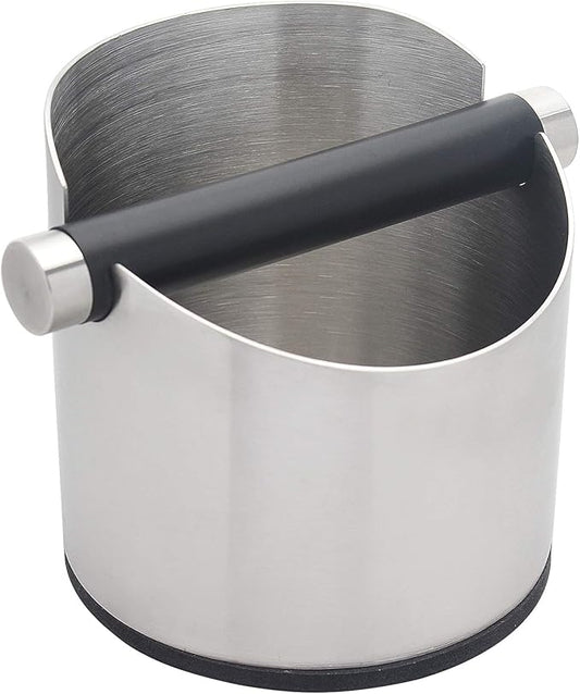Espresso Knock Box, Stainless Steel Coffee Grounds Knock Box, With Removable Knock Bar and Non-Slip Rubber Base (Silver)