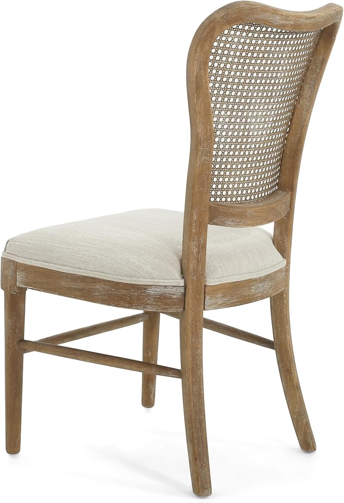 Christopher Knight Home Collda Modern Upholstered Dining Chairs, Wicker Backrest, Vintage Style for Homebar Living Room Kitchen Counter (Set of 2), Dark Brown+Beige